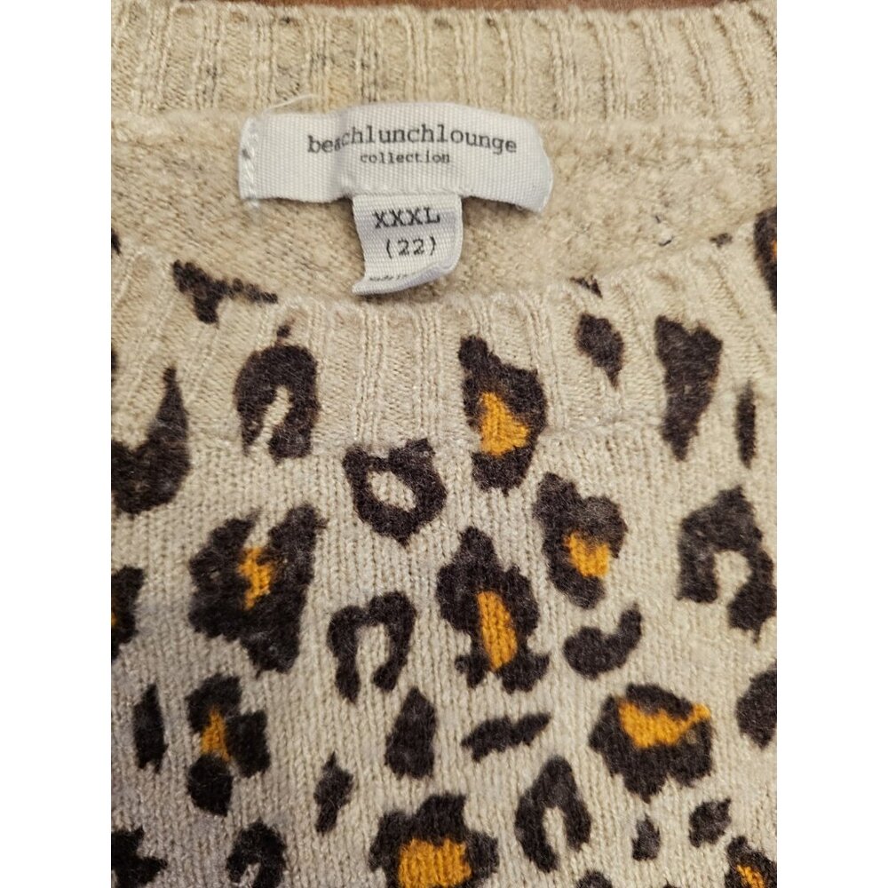 Beach Lunch Lounge Crewneck Sweater Leopard Print Grey Plus Size XXXL (22) - Picture 3 of 10